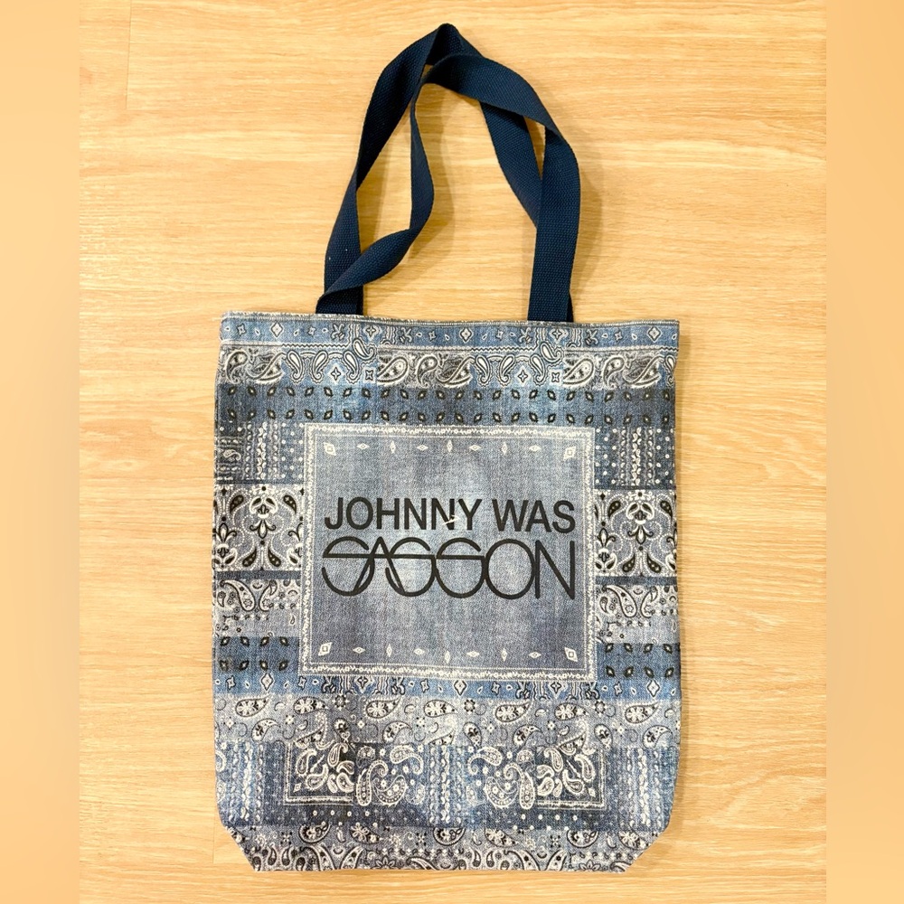 Johnny Was x Sasson Bandana Print Canvas Shoulder Tote Bag Blue Boho Shopper